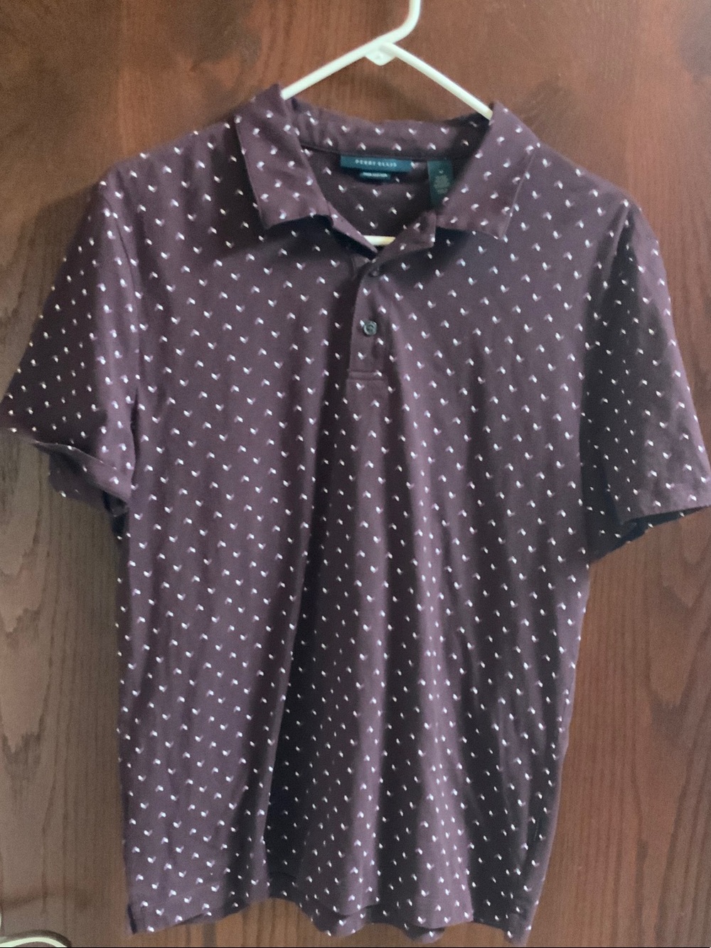 Perry Ellis Men's Short-Sleeve Polo in Dark Purple with Multicolored Print